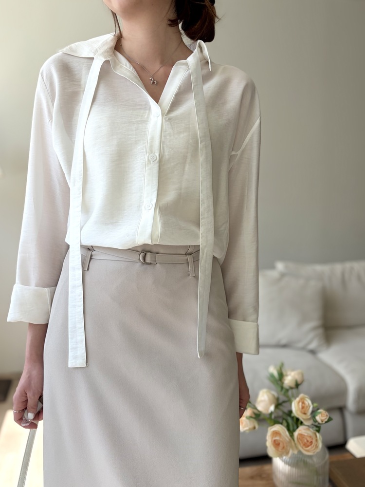 Tie Detail Sheer Blouse (Ivory)