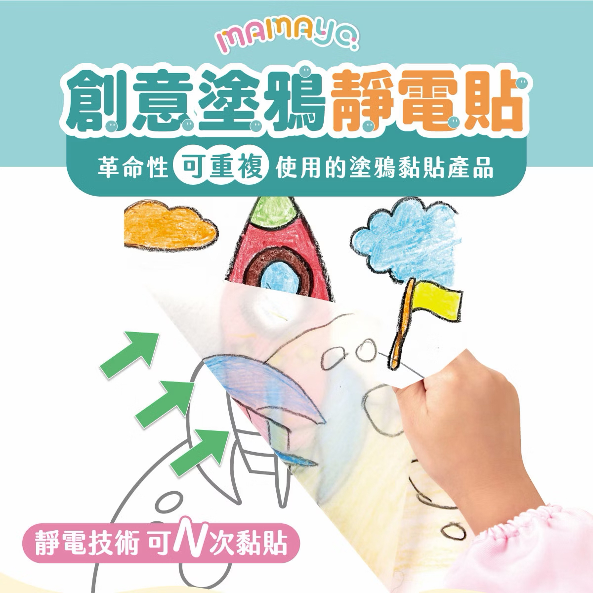 Mamayo迷你靜電貼(迷你四入組，4色各1，共200張)