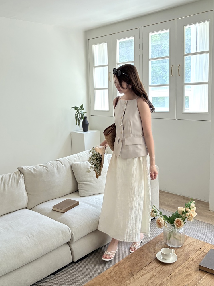 French Muse Vest Dress (Beige)