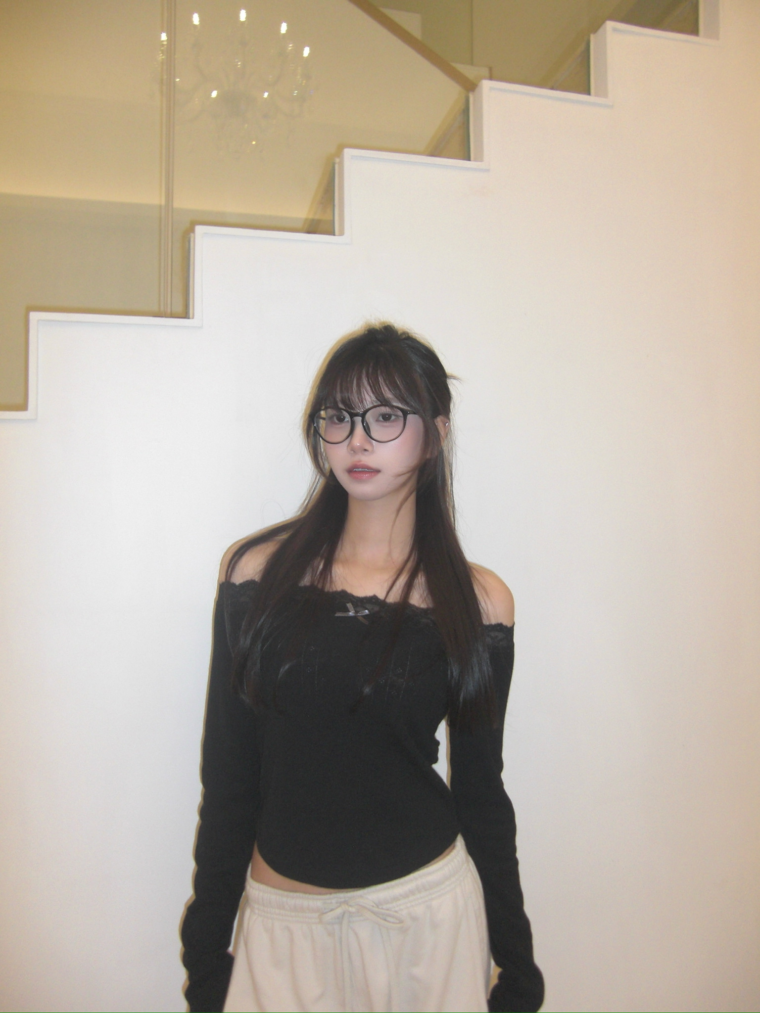 韓國針織lacy邊邊中間蝴蝶結一字膊