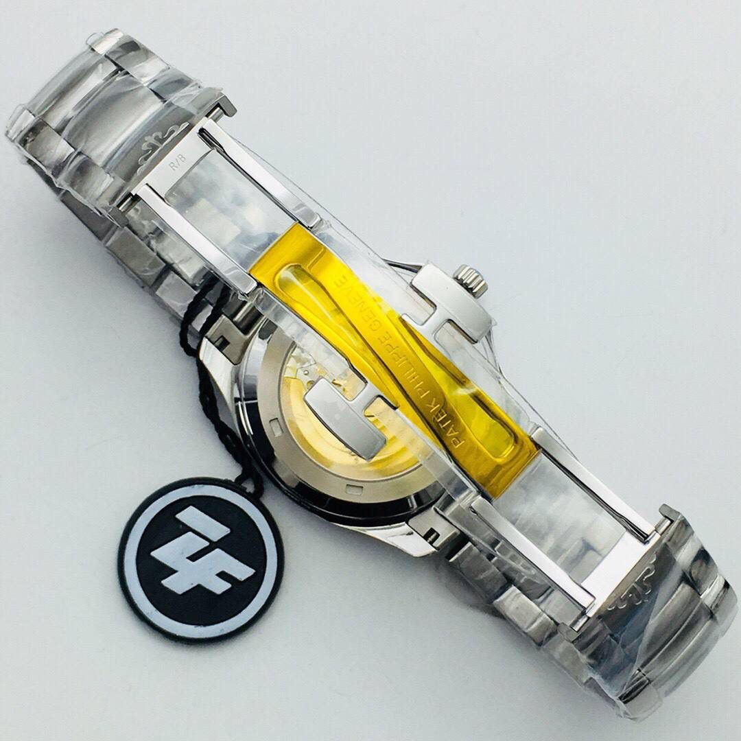 手雷 卓越成就【顶级运动 典藏奢华】—集运动休闲，商务正装一身的Patek Philippe海底探险者系列，杨帆展航，震撼出击（修正市面所有版本的任何不足）【表壳】腕表尺寸40mmX8.6mm。具有高辨识度的PP枕型外壳，仪态万方，佩戴贴手合腕，设计轻巧雅致。每一只工件都是复刻业界顶尖的技术结晶。【技术突破】由美优达9015改PP自产Cal.324 SC机芯——大小夹板光泽流动，宝石轴承鲜艳自然，摆轮位置吻合正品。【卓越成就】1.市场独家购入原版开发 2.市场独家实现摆轮位置与正品吻合 3.是目前市面上最薄仿品。