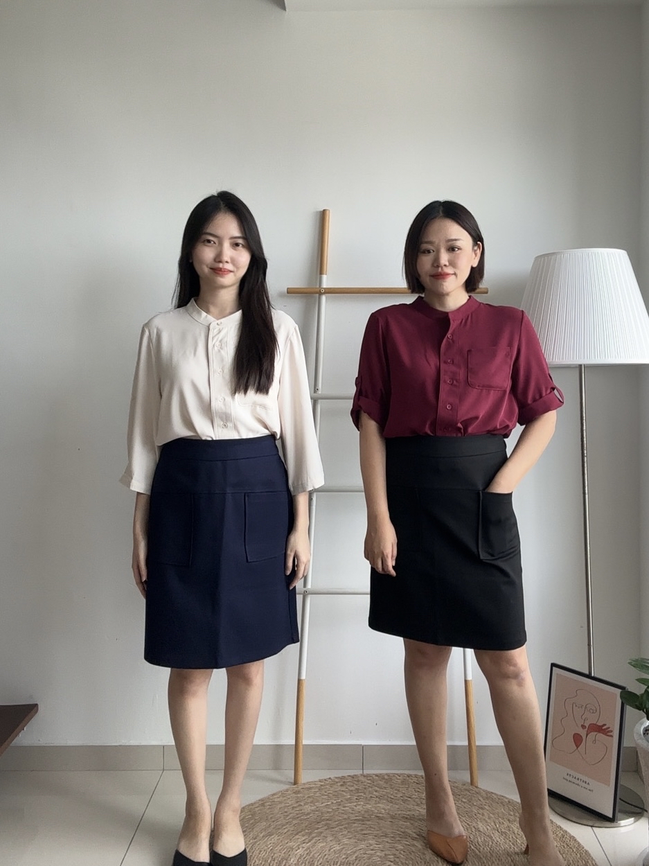 S1889 A Line Mid Skirt - Black & Blue