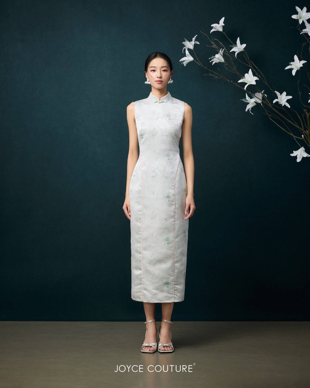 无袖露腰旗袍连身裙 D0101