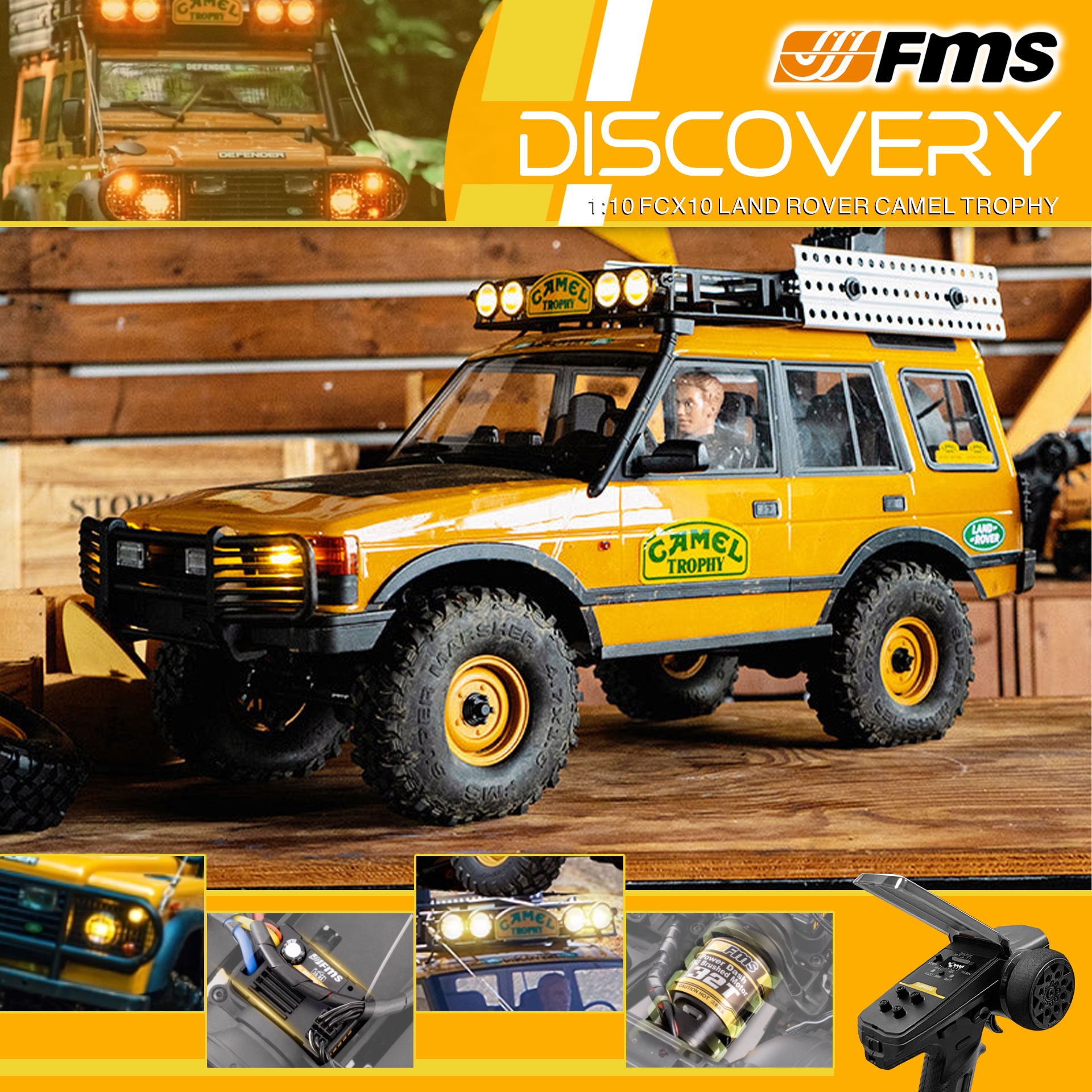 全新 FMS 1:10 Land Rover Camel Trophy Discovery 攀爬車 | FCX10 | Land Rover 授權 | 4輪驅動 | 550 32T 有刷電機 | 雙速變速機械波箱