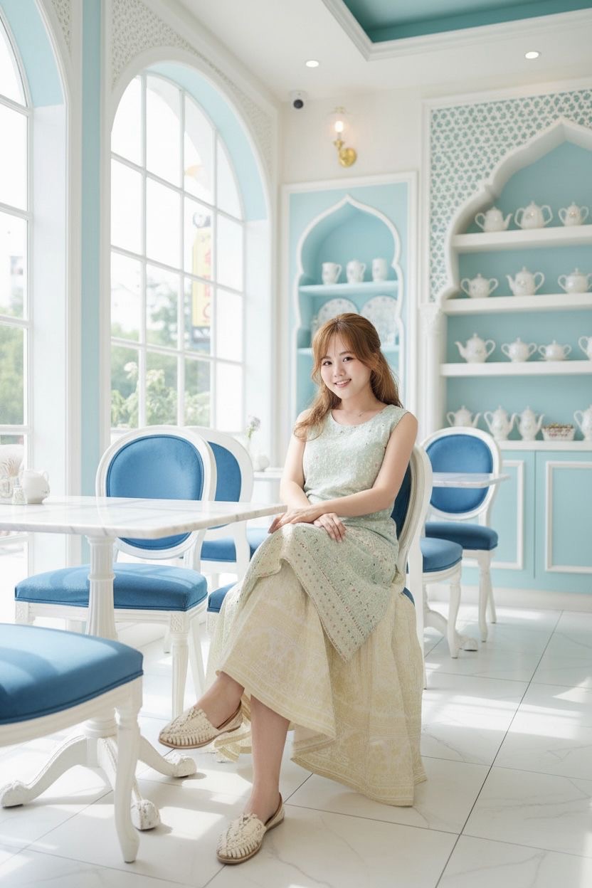 Icy Blue Full Emb Sleeveless Kurta #1395