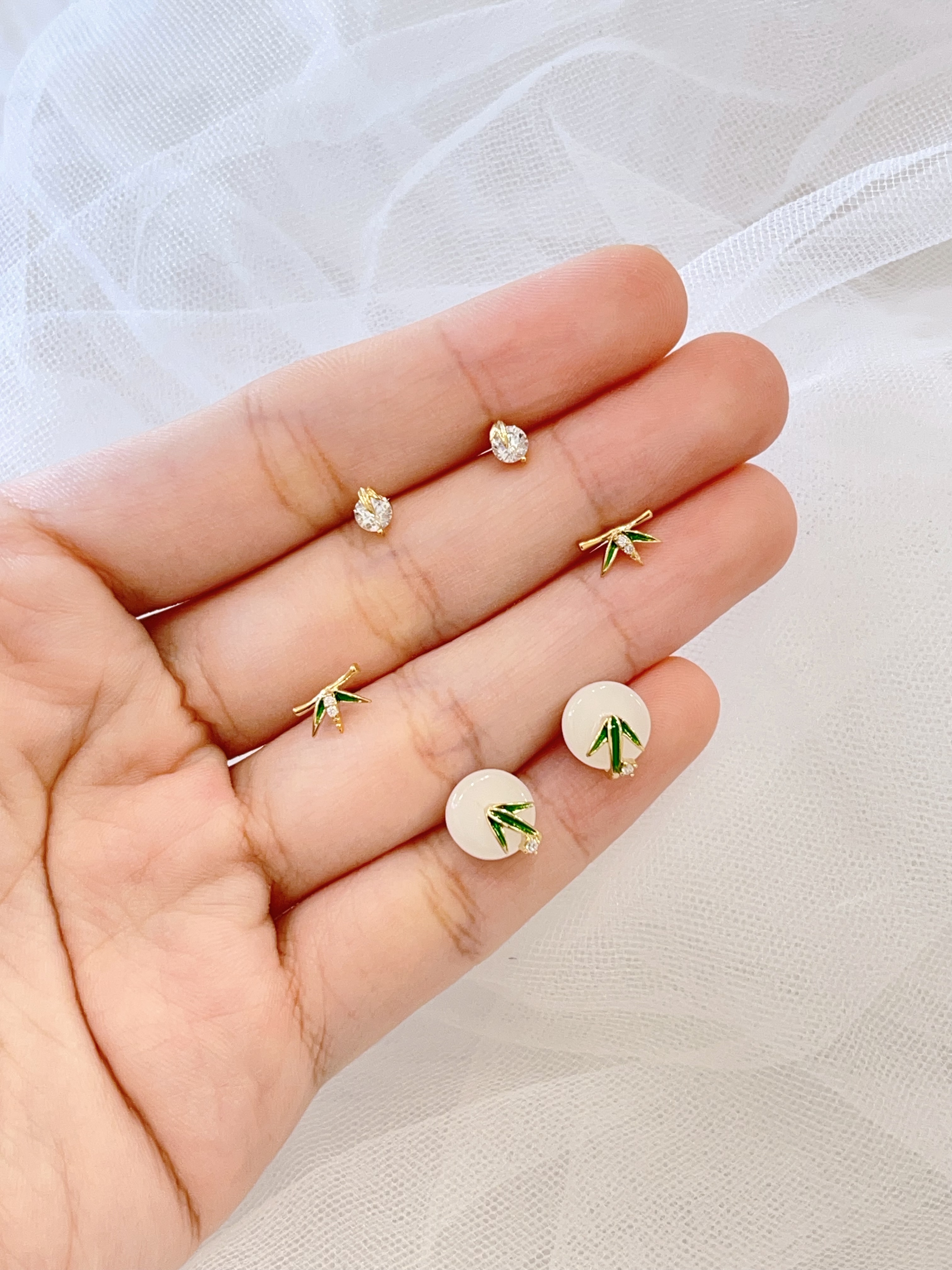 新中式绿竹子耳环套装