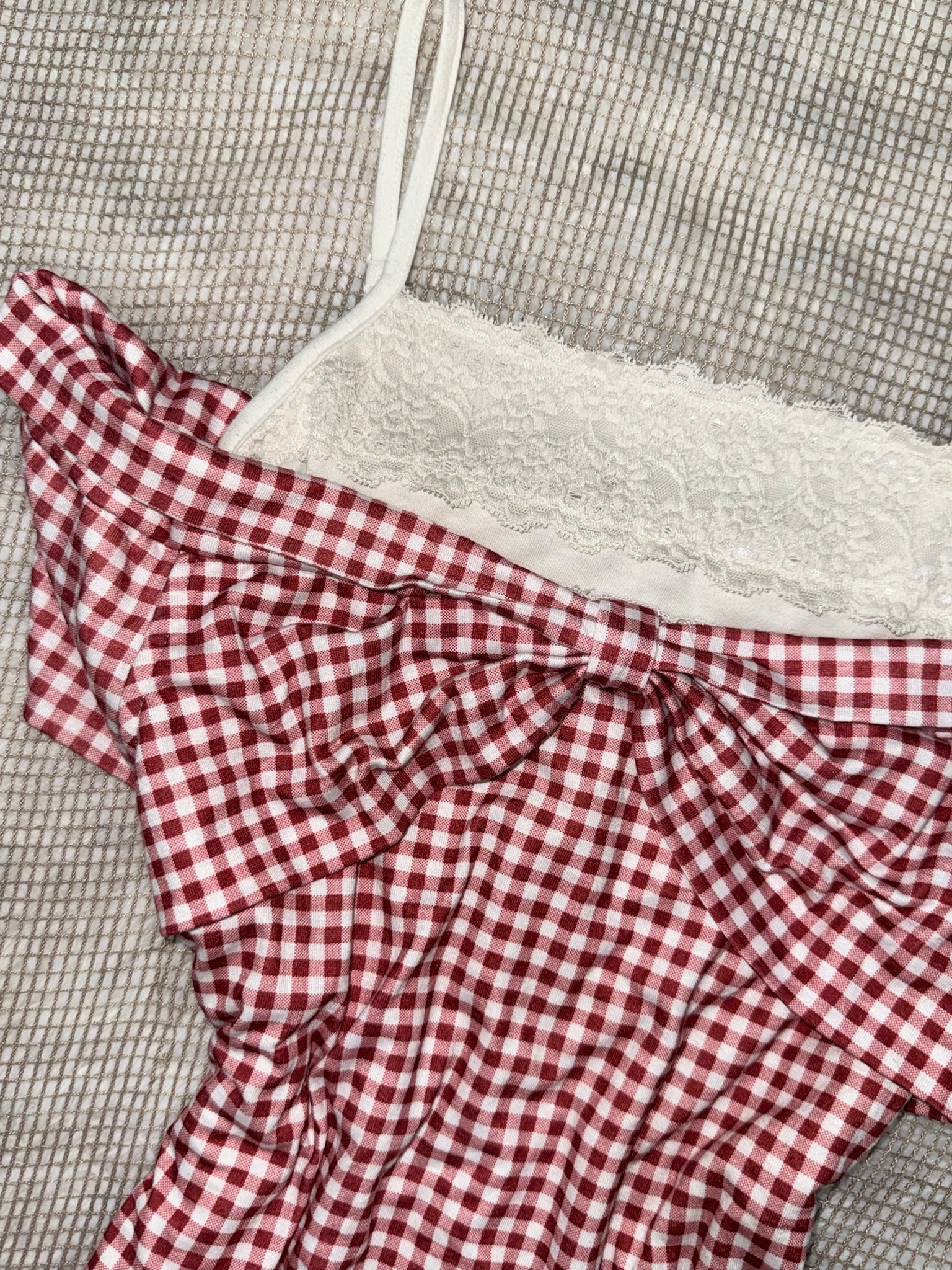 Sweetheart Gingham Top with Lace Trim Set