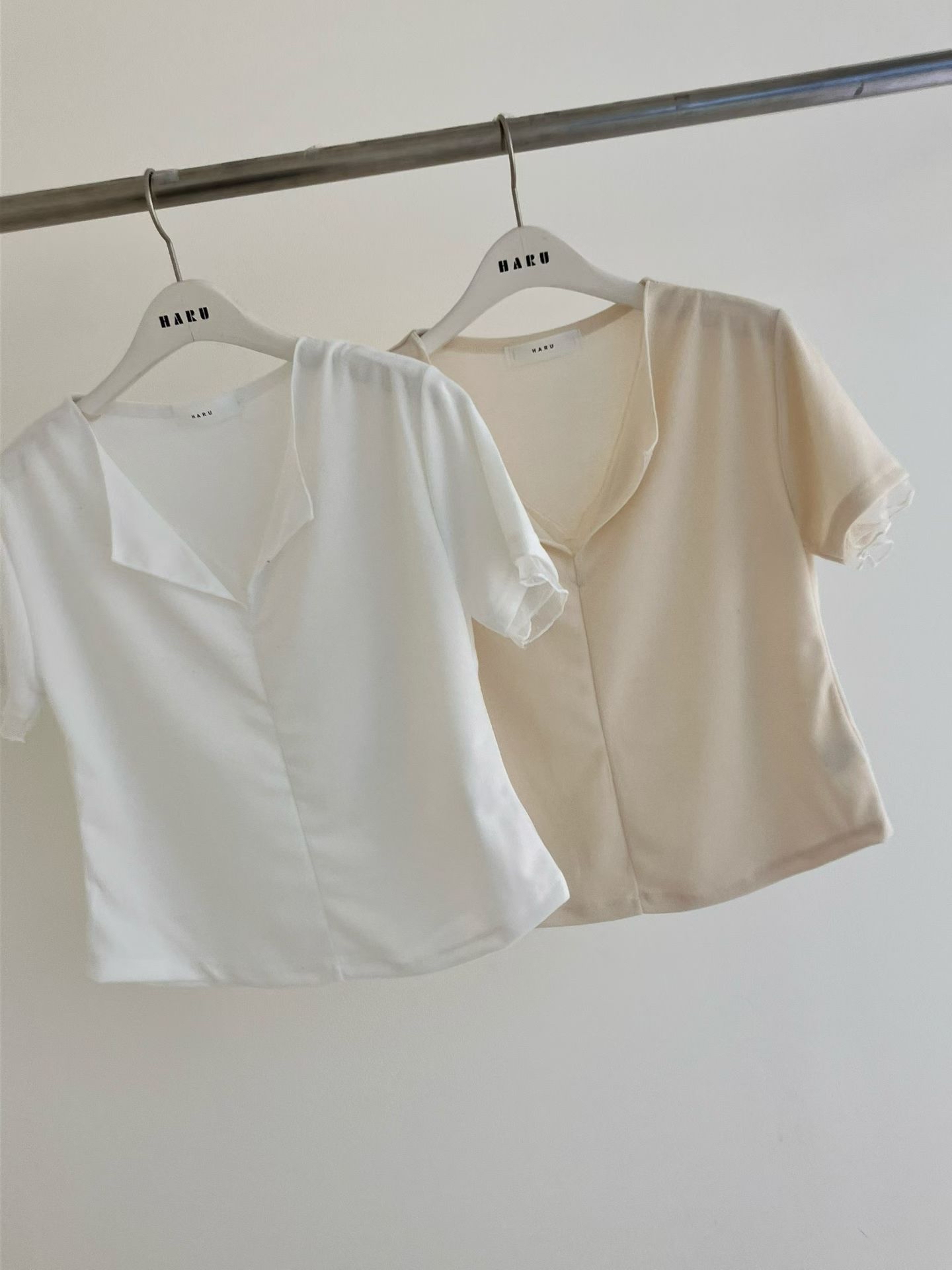 HA23 開襟V領袖口拼接蕾絲上衣