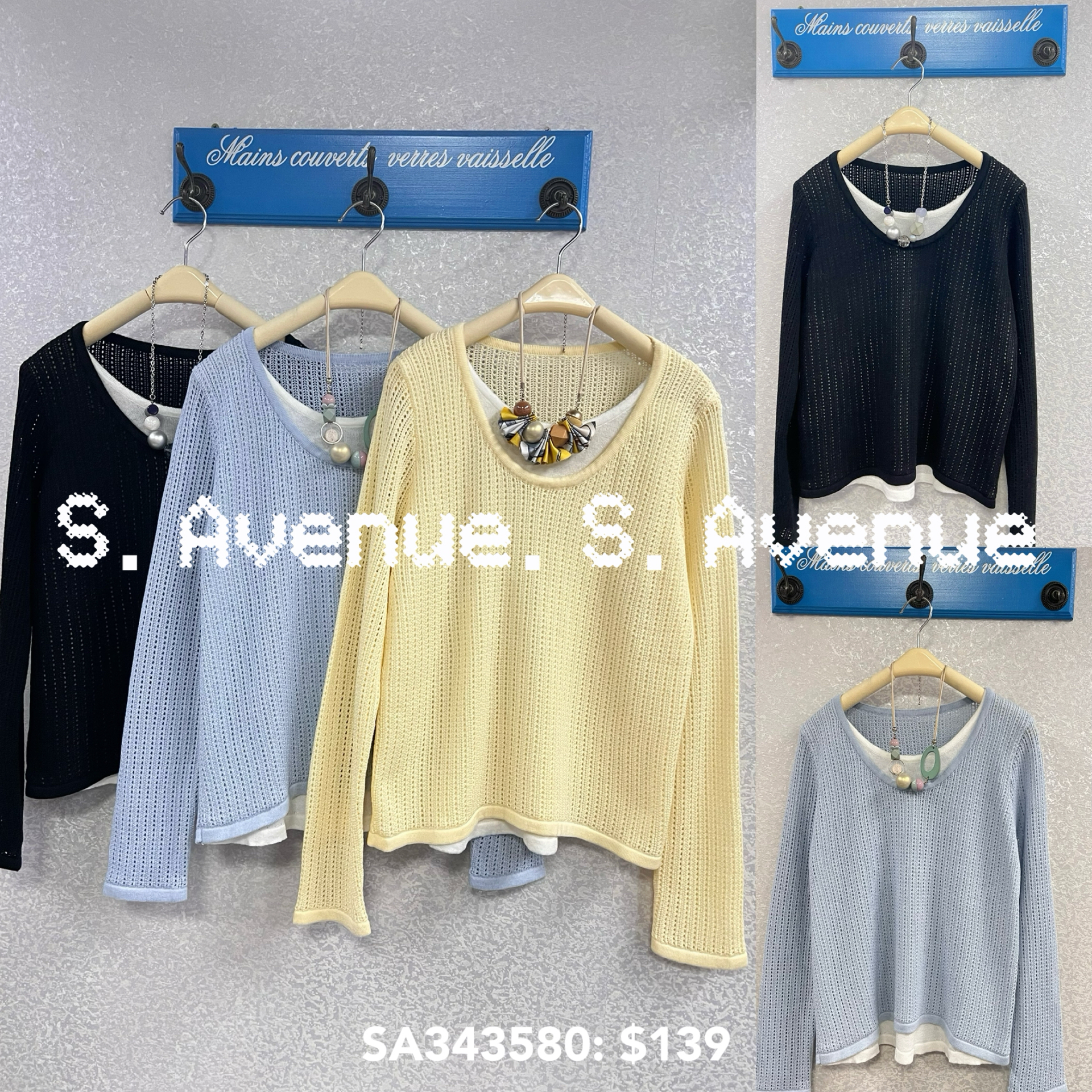 SA343580: 長袖假兩件通花線top