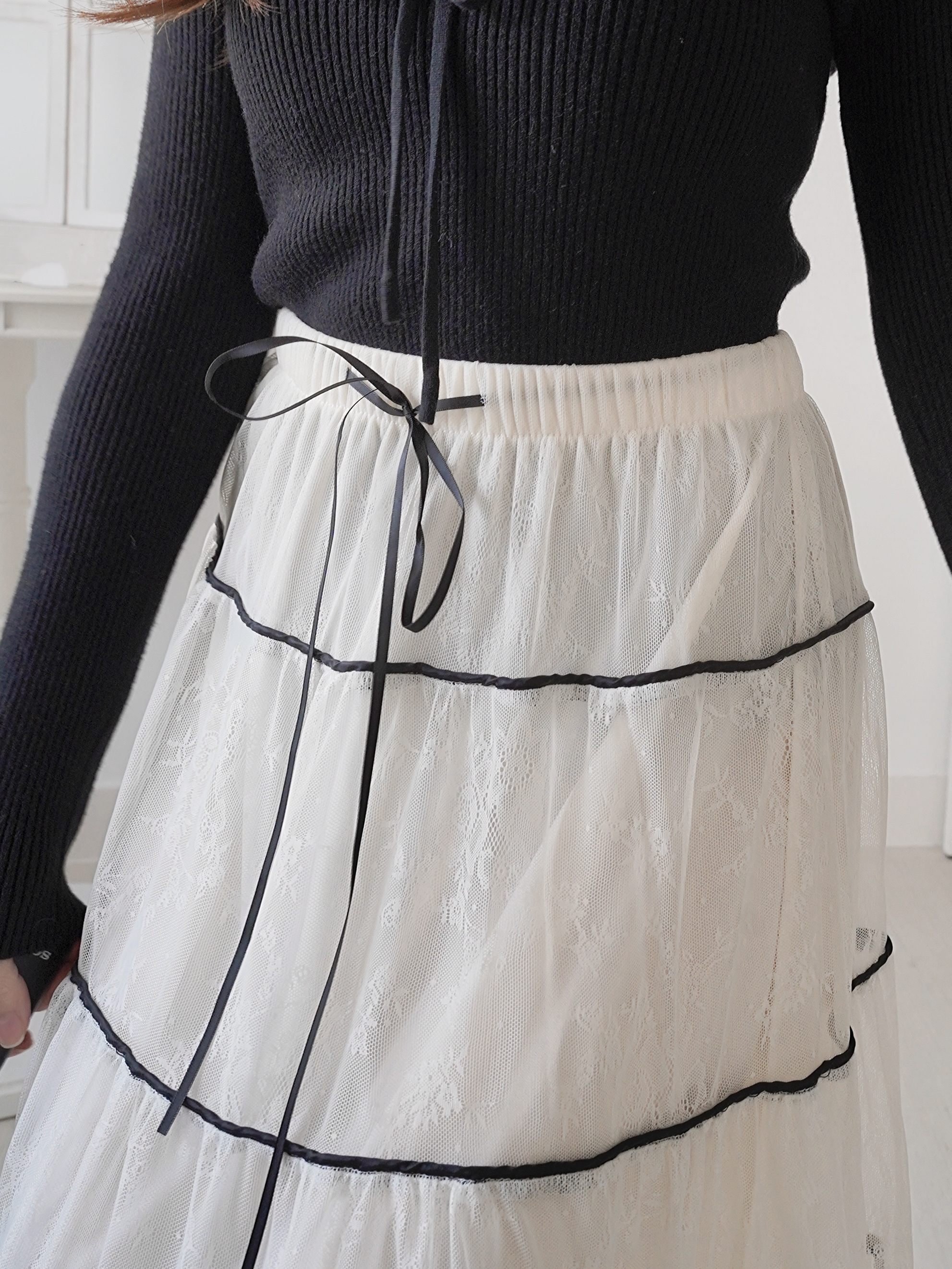 法式框線軟軟蕾絲長裙(KR)316882