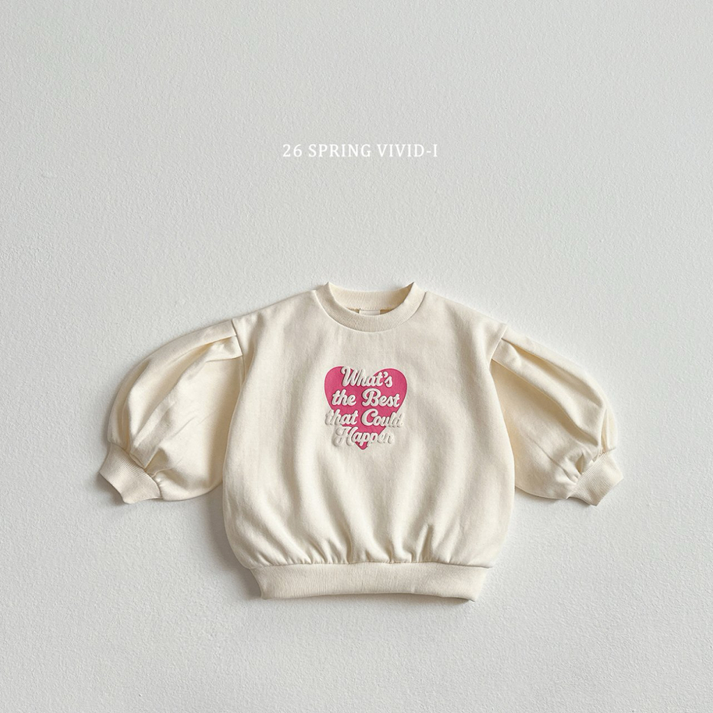 🌸預訂 韓國直送🌸🇰🇷VIVIDI三色立體英文愛心印花寬鬆泡泡袖衛衣