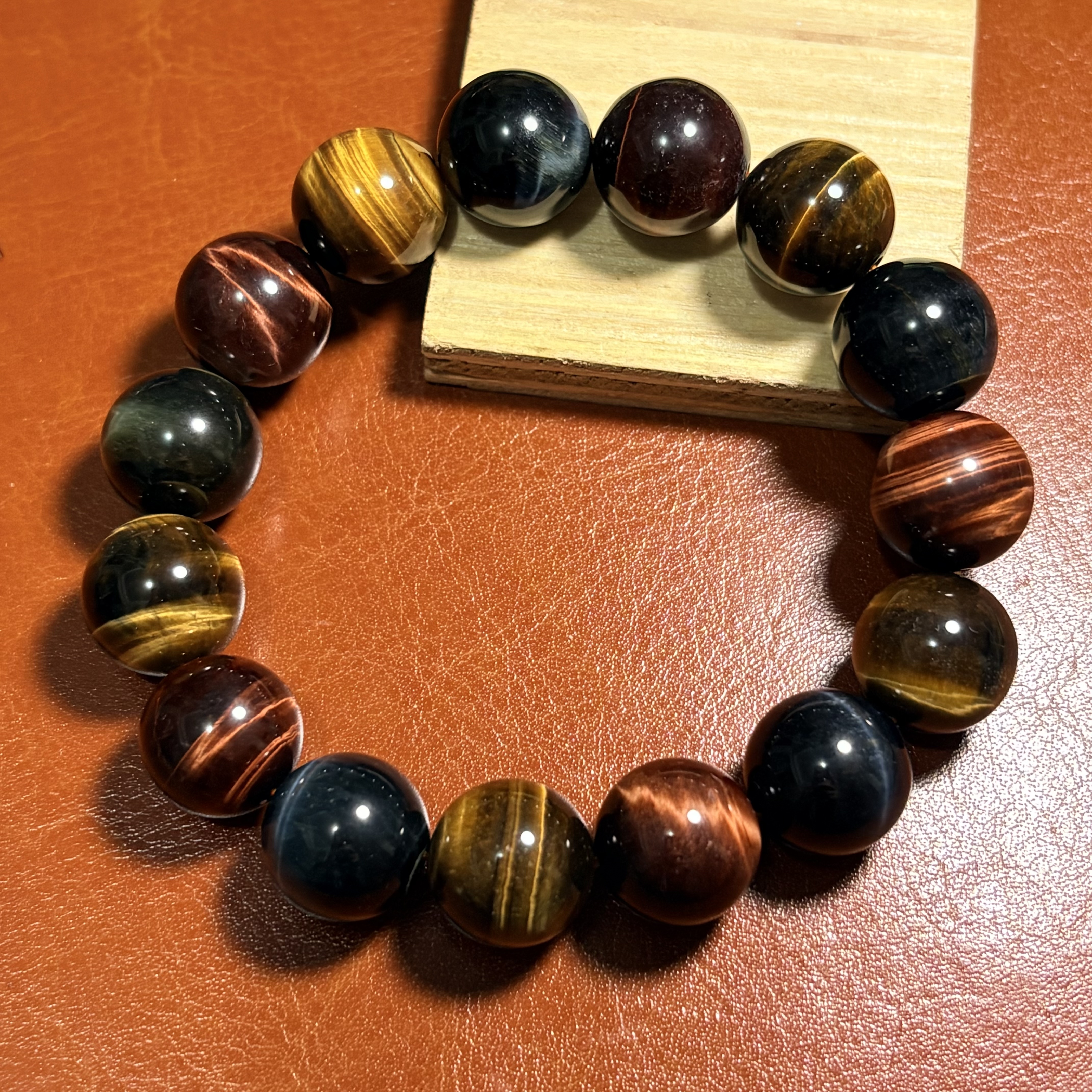 彩虎眼石｜三色虎眼石手鏈 No.3456 丨規格：14.5mm珠17 cm手圍