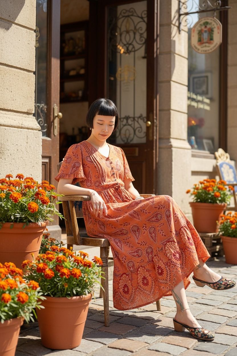 1642 Blood Orange Paisley Cotton Short Sleeve OP