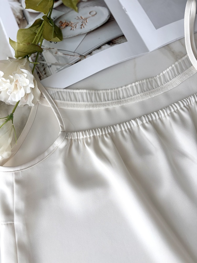 Silky Shirred Trim Camisole (Ivory)