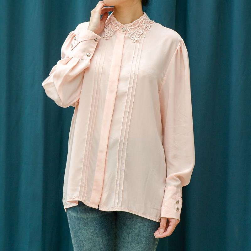 Vintage 1980s Made in France Elegant Crochet Collar Blouse/Shirt (MT1604-1)