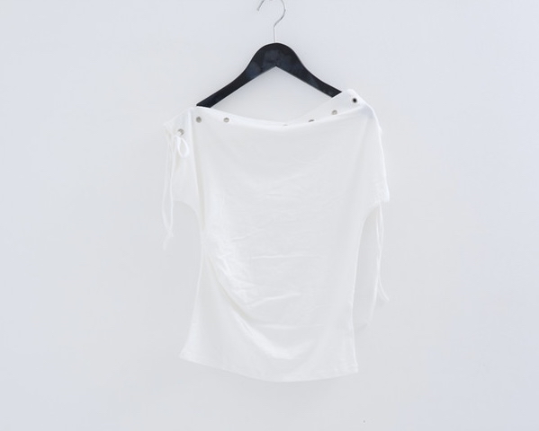 Asymmetric Eyelet Lace-Up Off-Shoulder Top