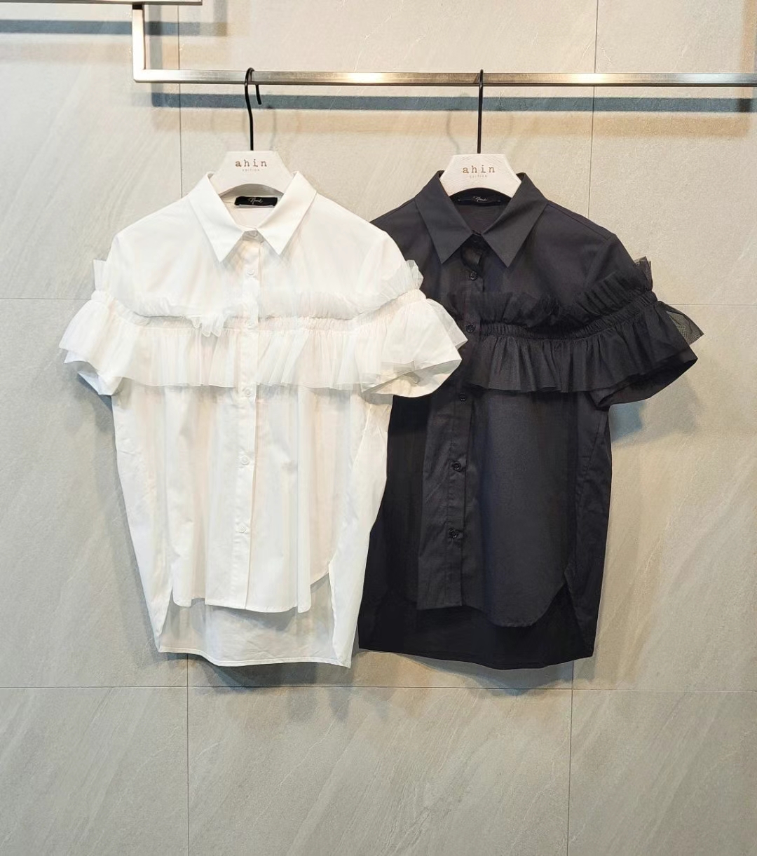 Lace Trimmed Short Sleeve Shirt ‖ 蕾丝拼接设计感短袖衬衫 KR0111866