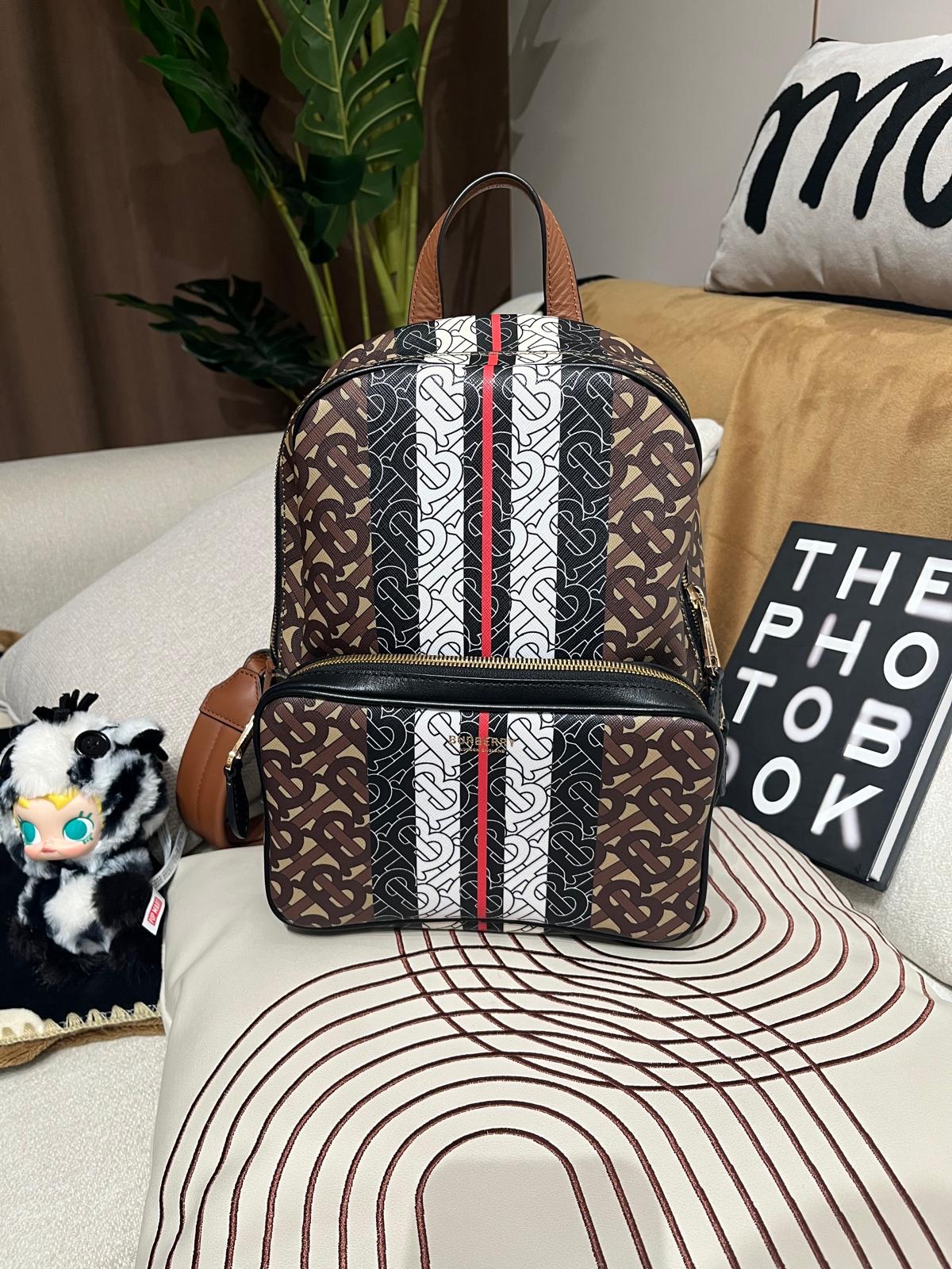 BURBERRY backpack JETT TB Monogram Stripe Bridle 100%Authentic,95%new✅dust bag 