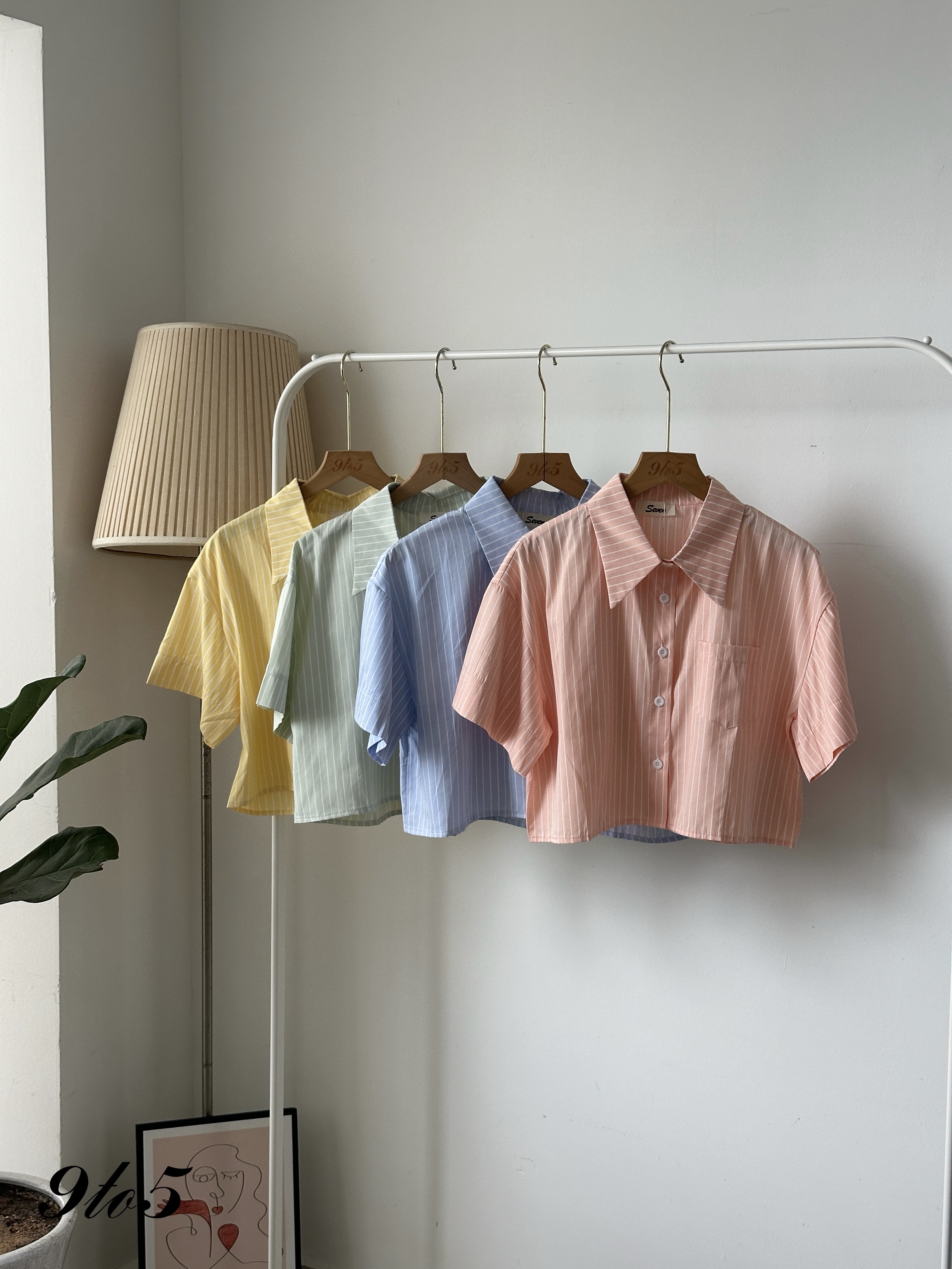 T4084 Stripe Crop Shirt - 4 Colors 