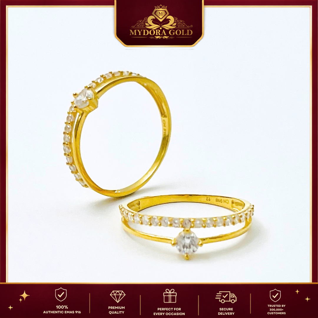 MYDORA Cincin Batu CZ Solitaire Minimalist l EMAS 916/22K