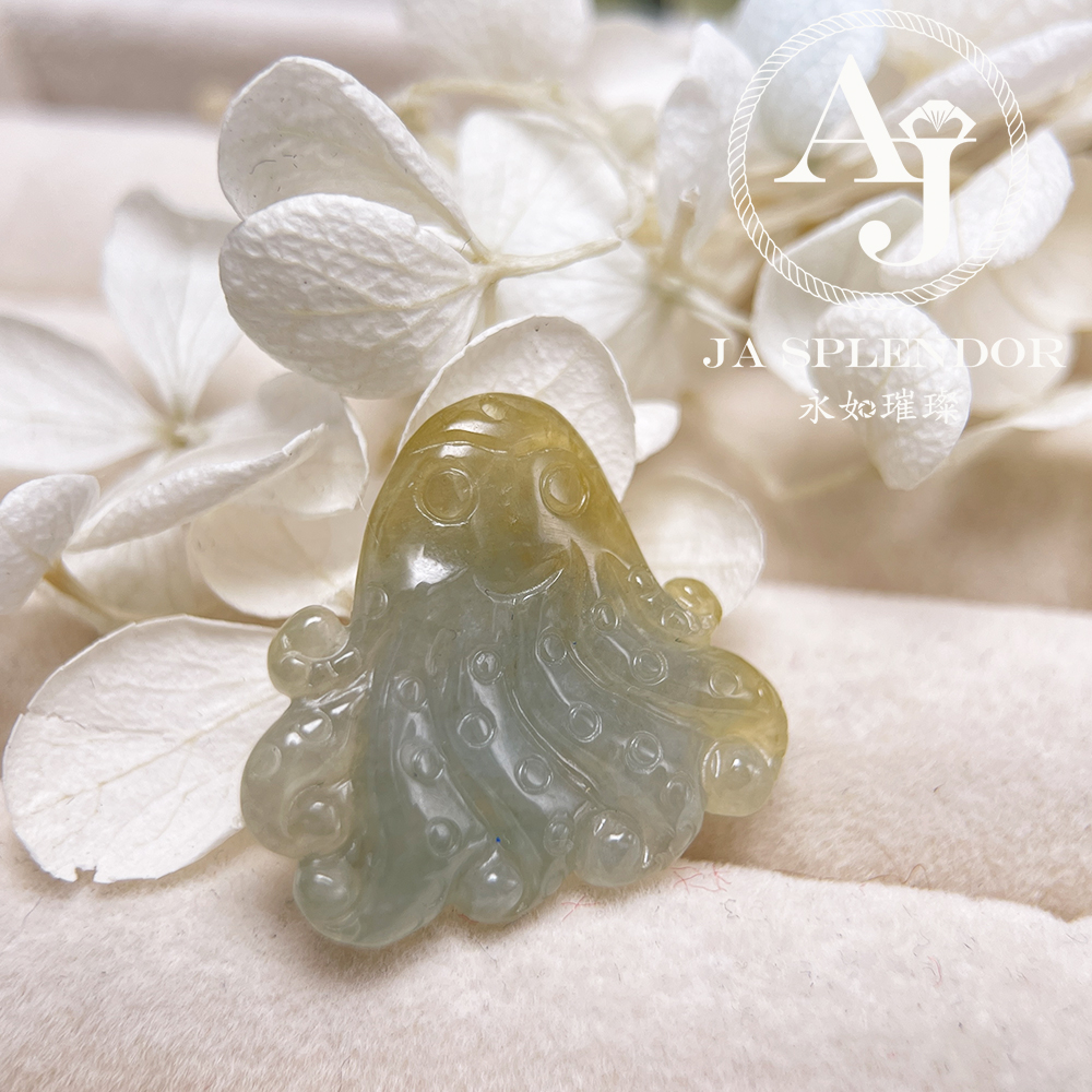 JN-3379 天然翡翠A玉-黃加藍八方來財八爪魚/章魚吊墜