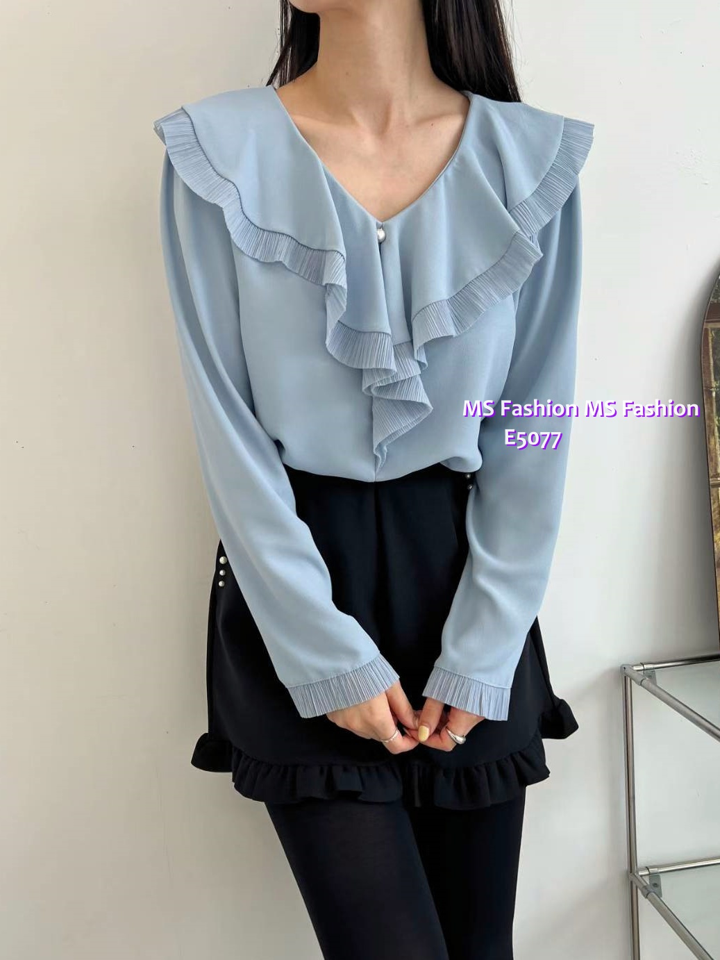 E5077 靚料V領ruffle top