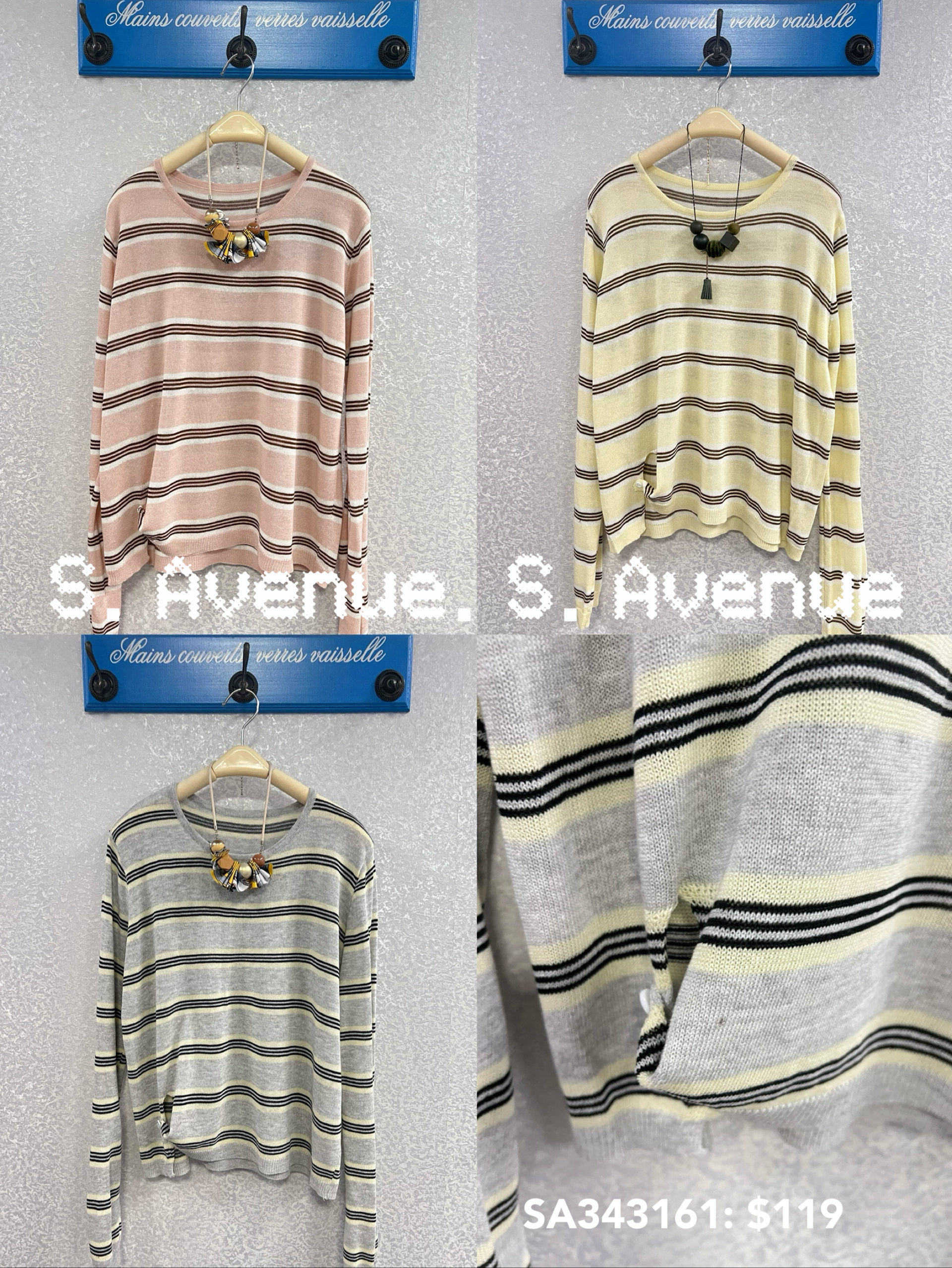 SA343161: 長袖間條下扣撍線top