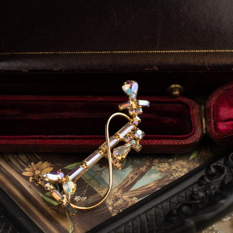 Rare! C.a. 1960S American Aurora Borealis Rhinestone old telephone brooch (EA1835)
