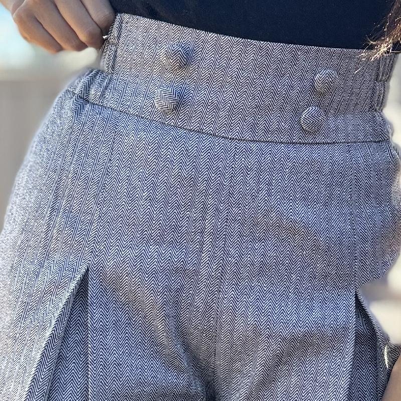 (Custom-Made) Marlene Pants - Chevrons Wide-Legged &High-waisted Pants with Pleat - Available in Different Colours (FM221)