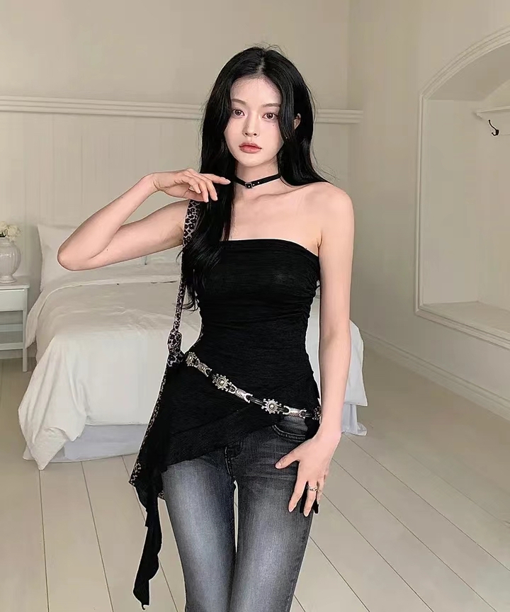 韓國不規則下擺抹胸Top