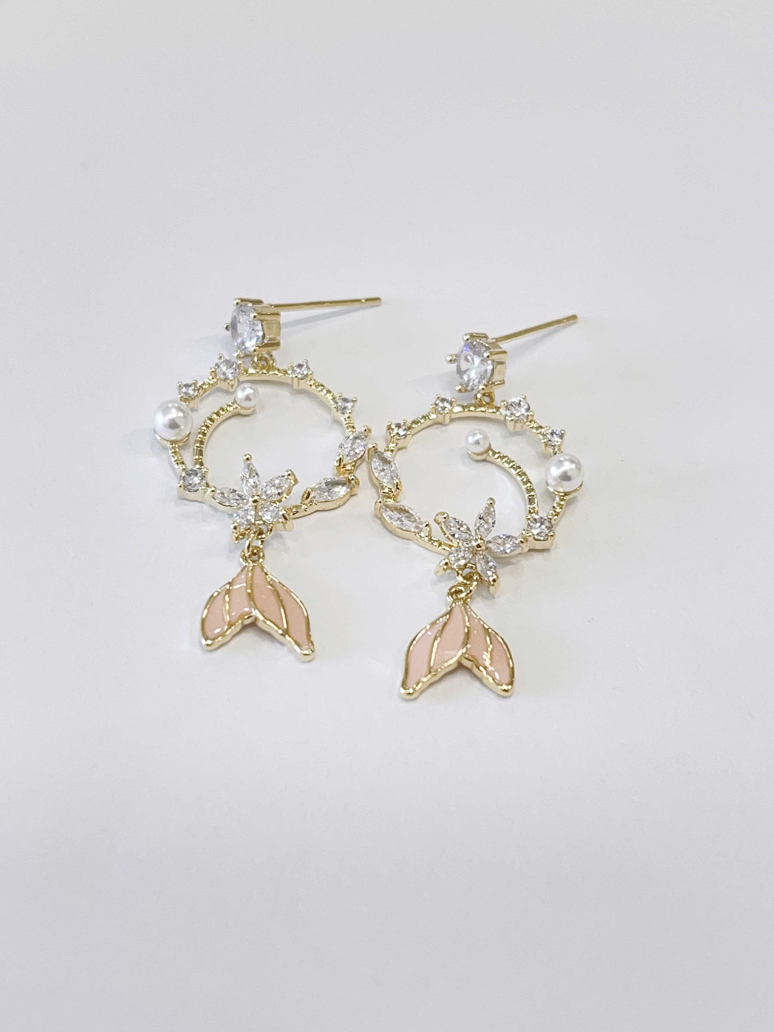 网红圆圈锆石人鱼尾耳环