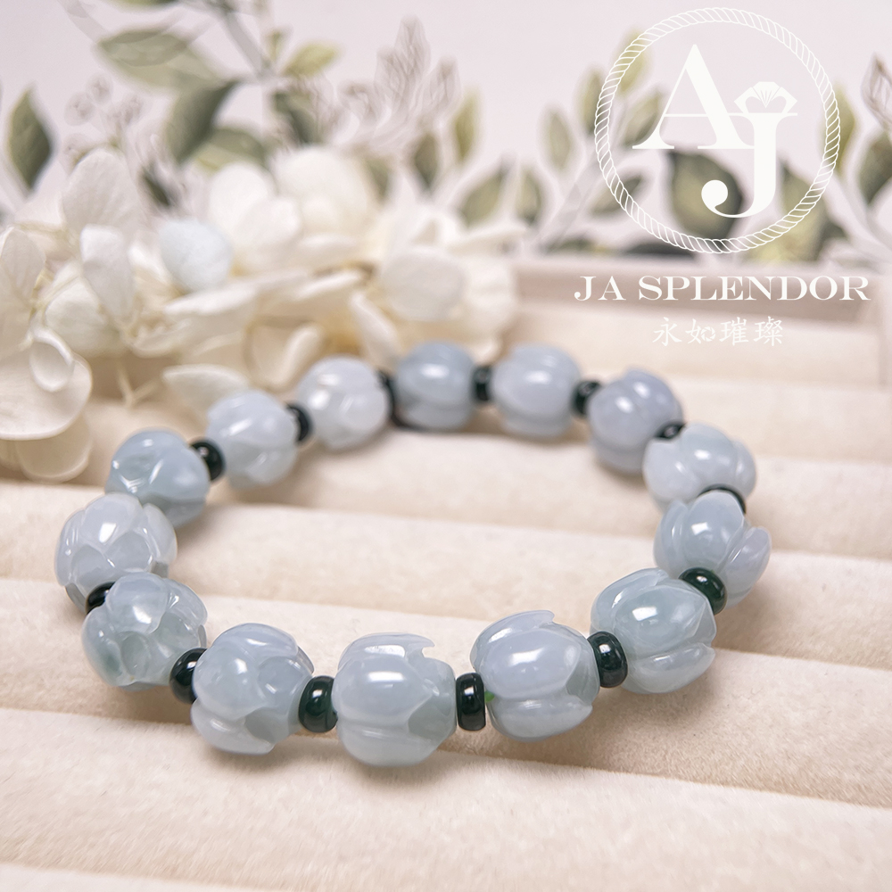 JB-257- 膠潤晴水藍綠色立體蓮花純銀吊墜 (送鈦鋼項鏈)