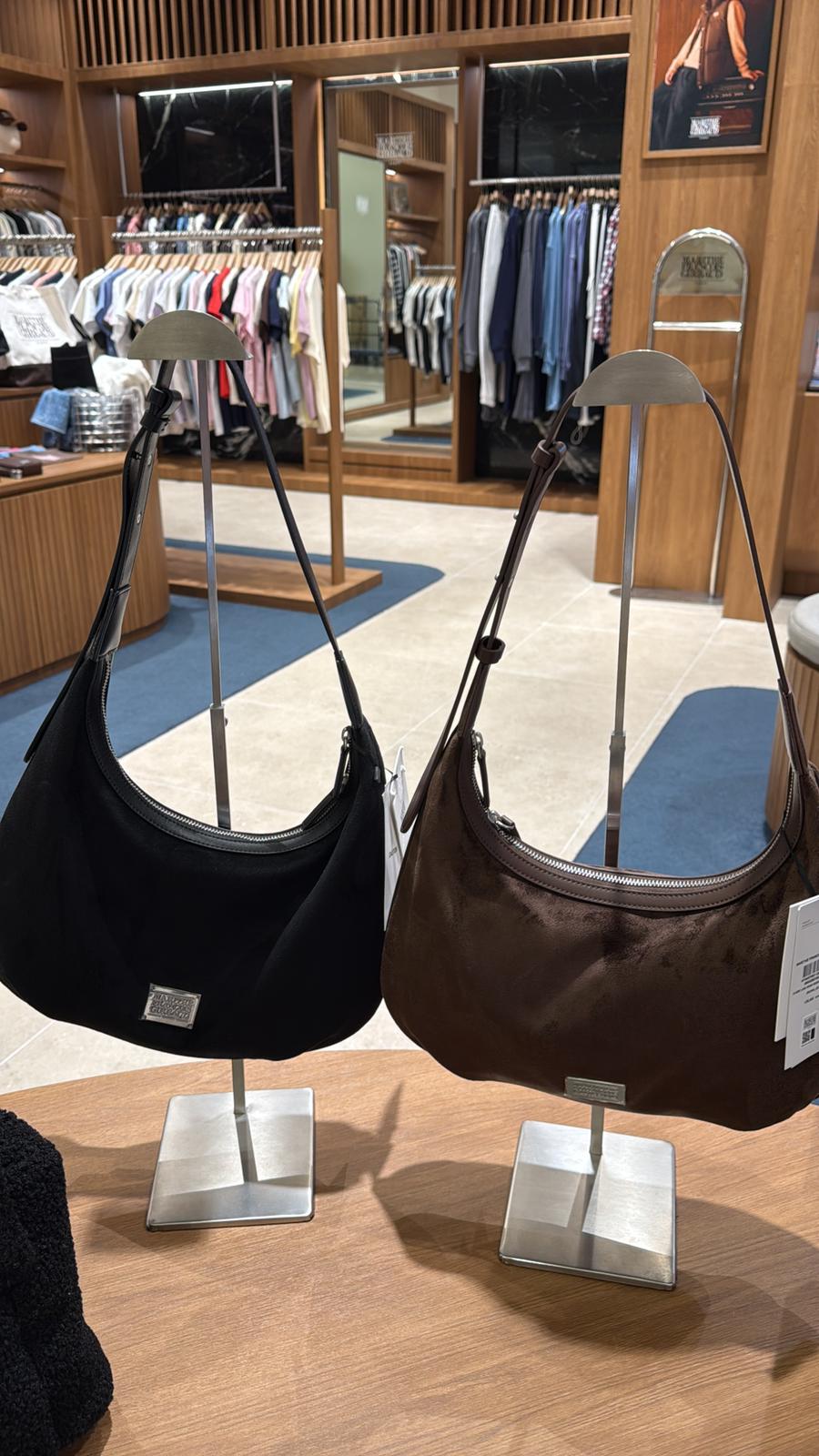 Marithe Classic Logo Round Suede Shoulder Bag