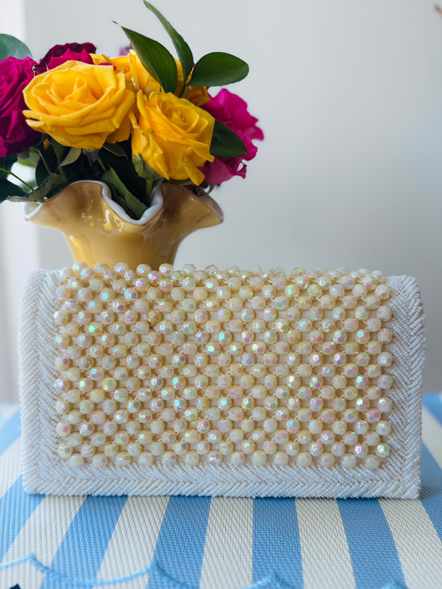 C.a. 1960s Made in Hong Kong Iridescent Beaded Satin Clutch (MT2600)