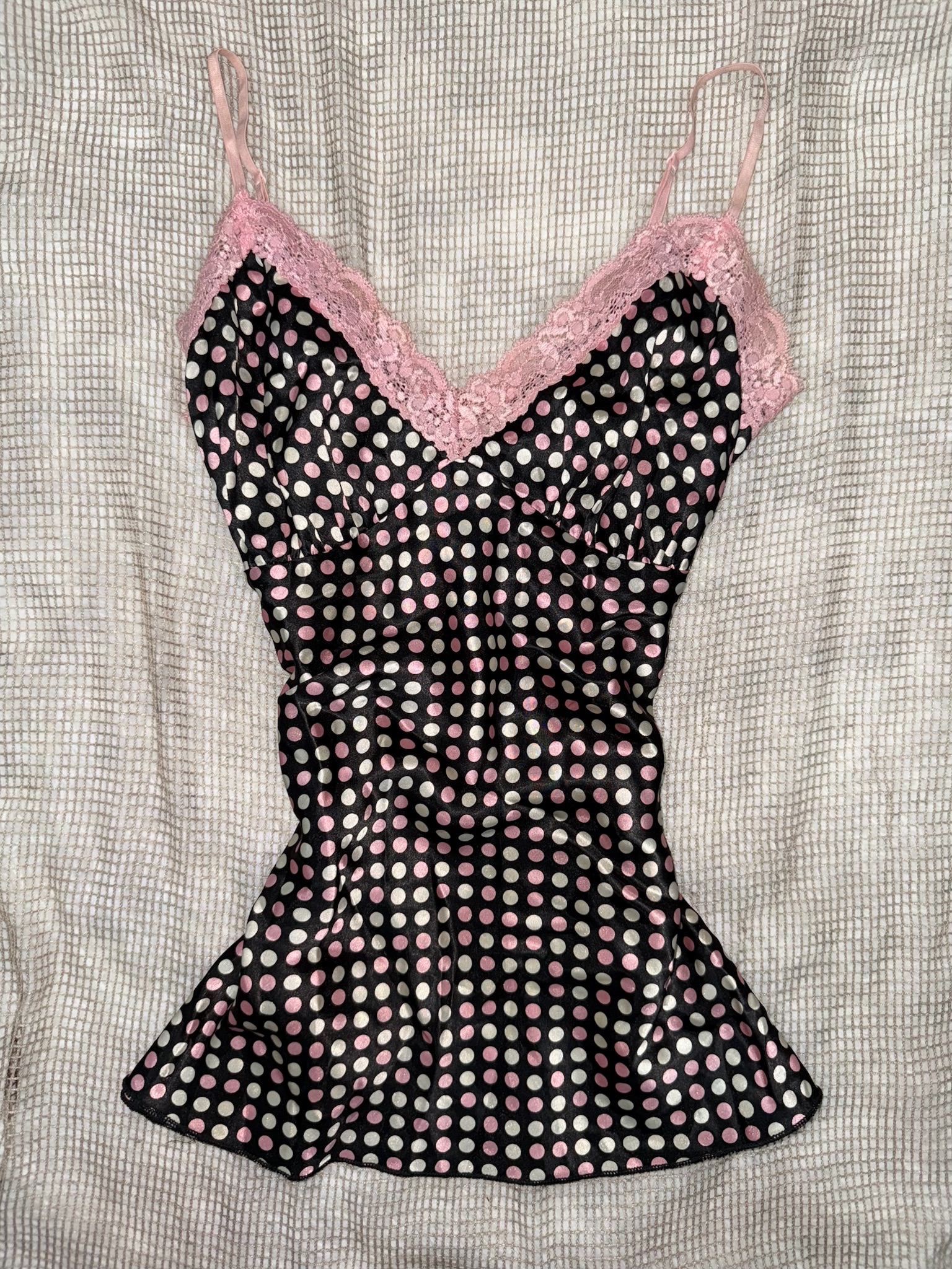 Black Pink Satin Polka Dot Slip Top