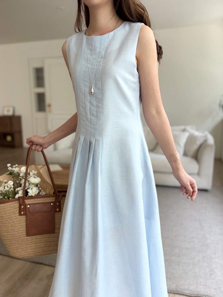 Linen Pintuck Dress (Blue)
