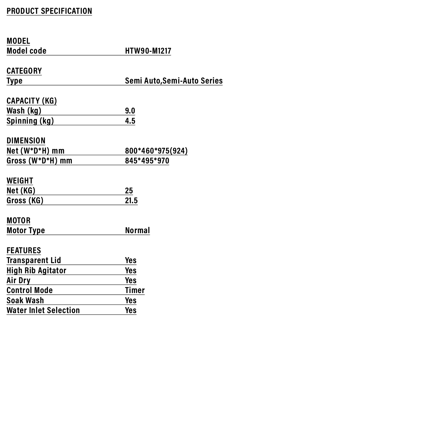 Haier 9kg Twin Tub Semi-Auto Washing Machine (HTW90-M1217)