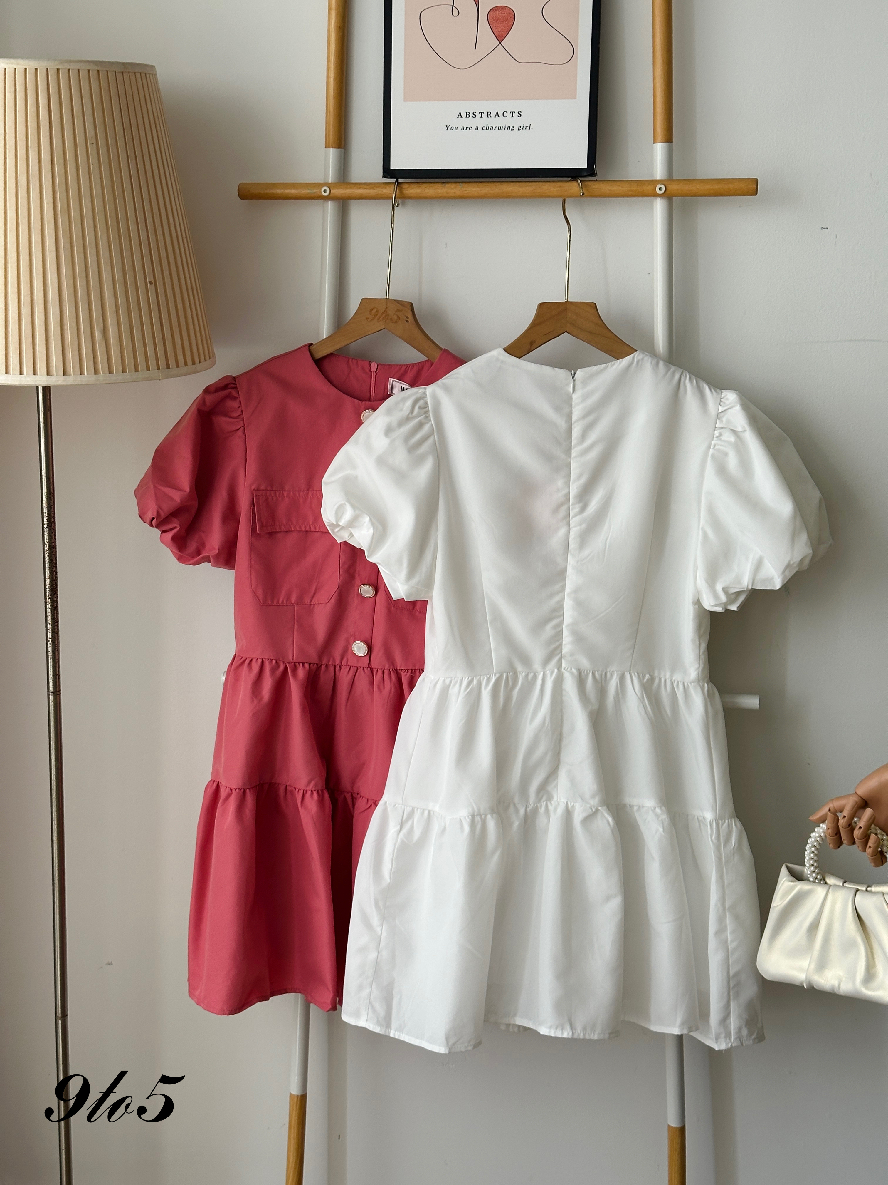 D2323 Puff Sleeve Layered Dress - 3 Colors