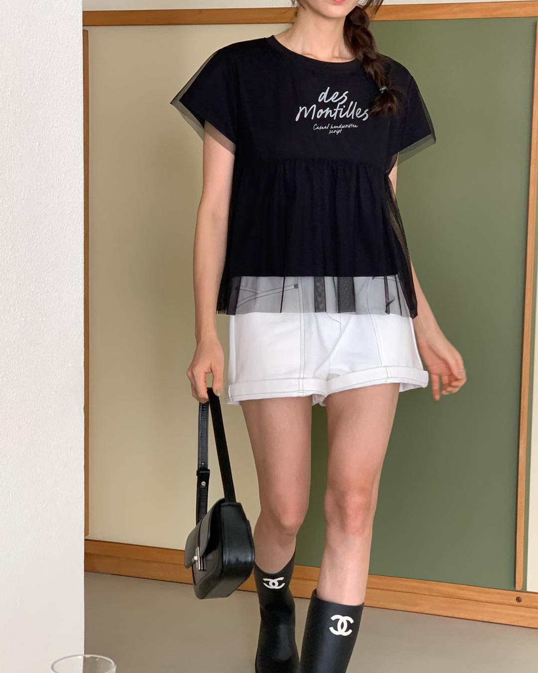 甜美仙氣感網紗拼接 Tee