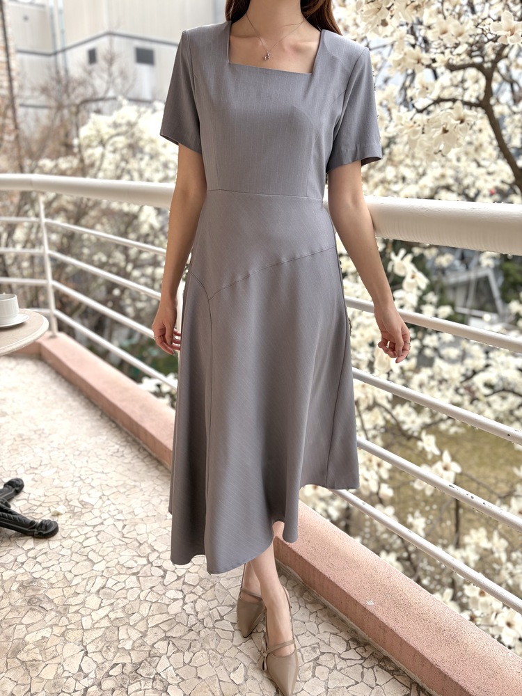 Asymmetric Striped Dress (Grey)