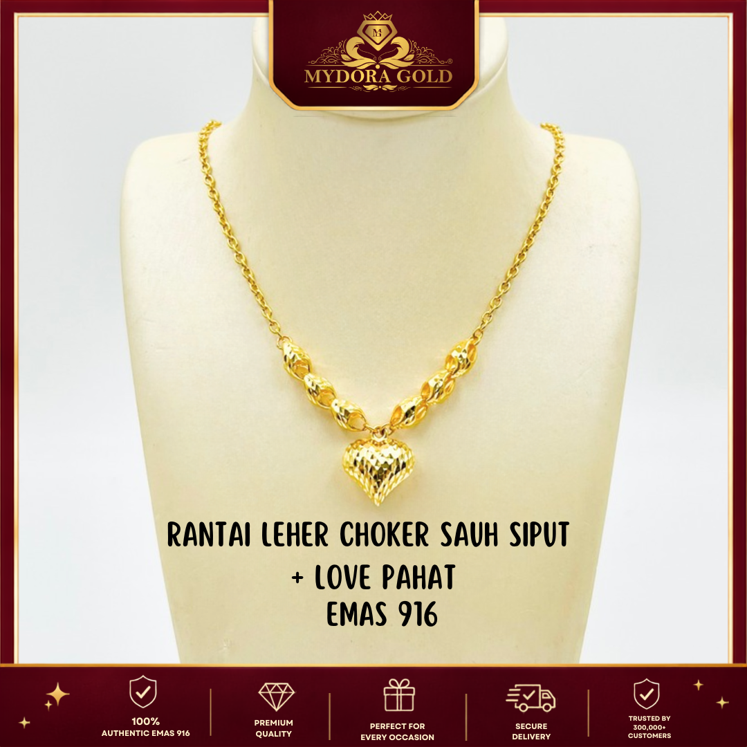 MYDORA Rantai Leher Sauh Choker Siput + Love Pahat | EMAS 916/22K