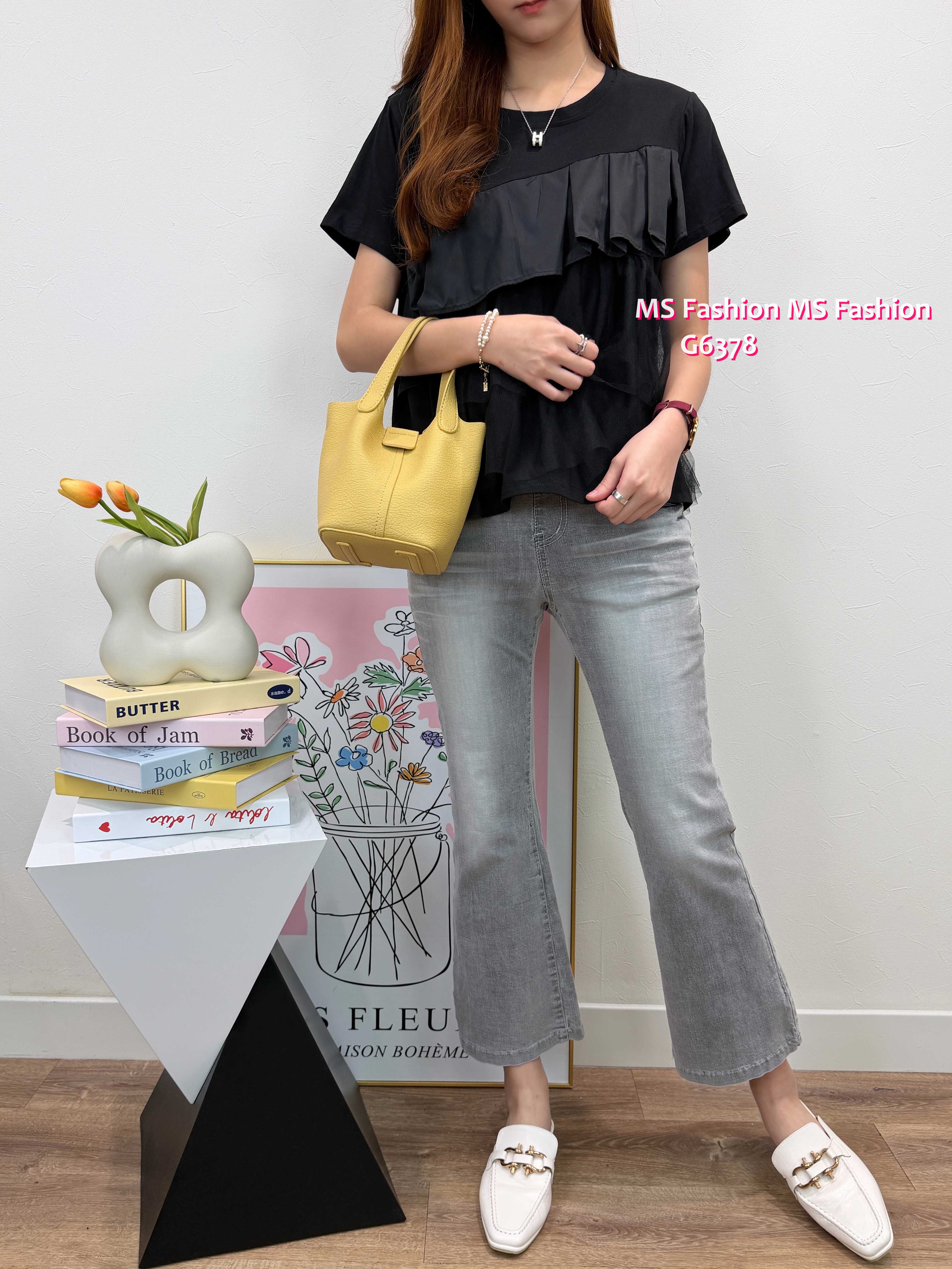 G6378 淨色ruffle top