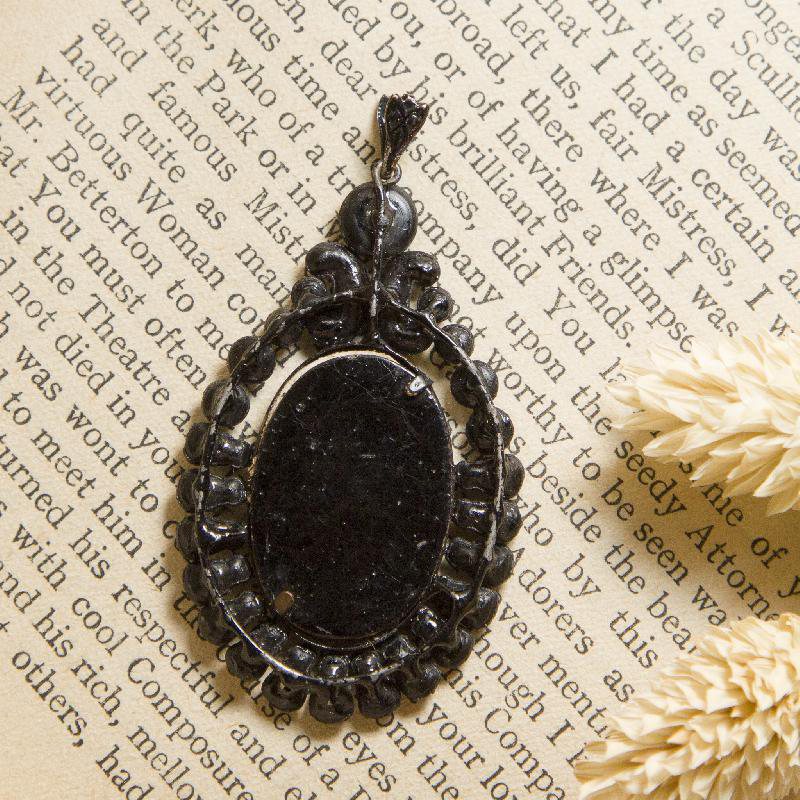 Victorian Mourning Style Black Photo Frame Pendant with Vintage Ribbon Choker(AS062)