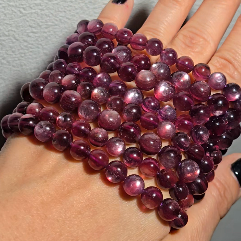 Plum lepidolite 7.3mm bead bracelets - MCA98