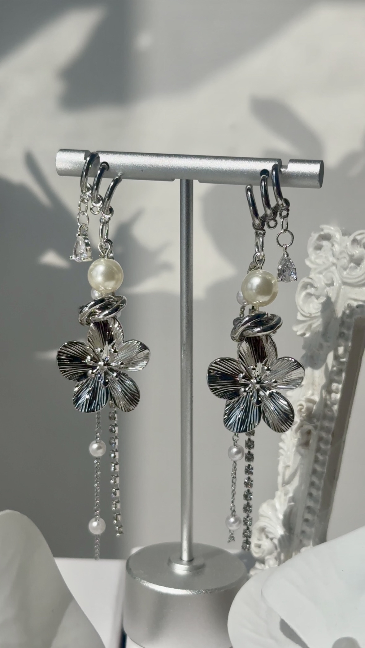 珍珠花水滴耳環🌹