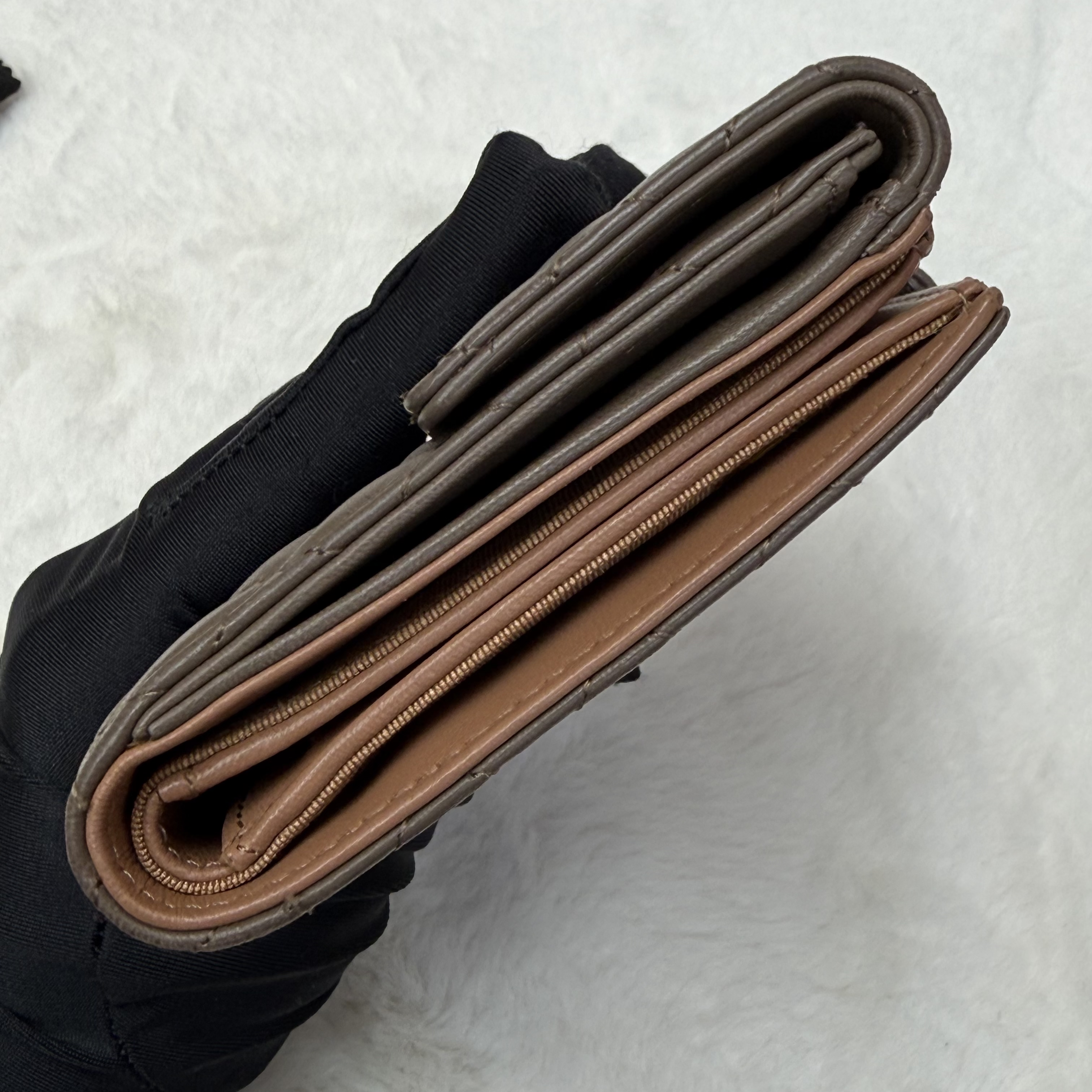 CHANEL香奈兒卡包 方形半口蓋錢包 駝色金扣 菱格紋羊皮零錢包 