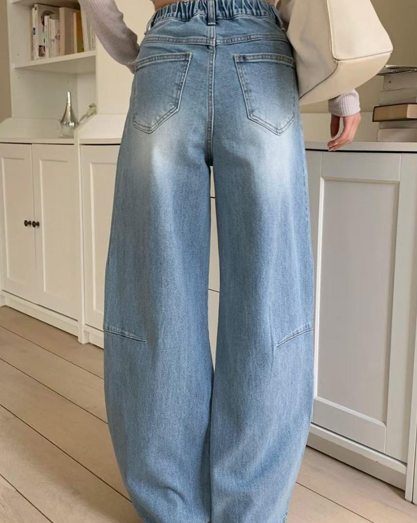 爆款淺藍彎刀褲