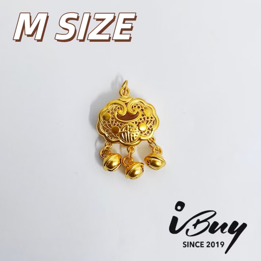 999 GOLD FU CHARACTER PEACE LOCK PENDANT 福字平安锁吊坠 S/M/L