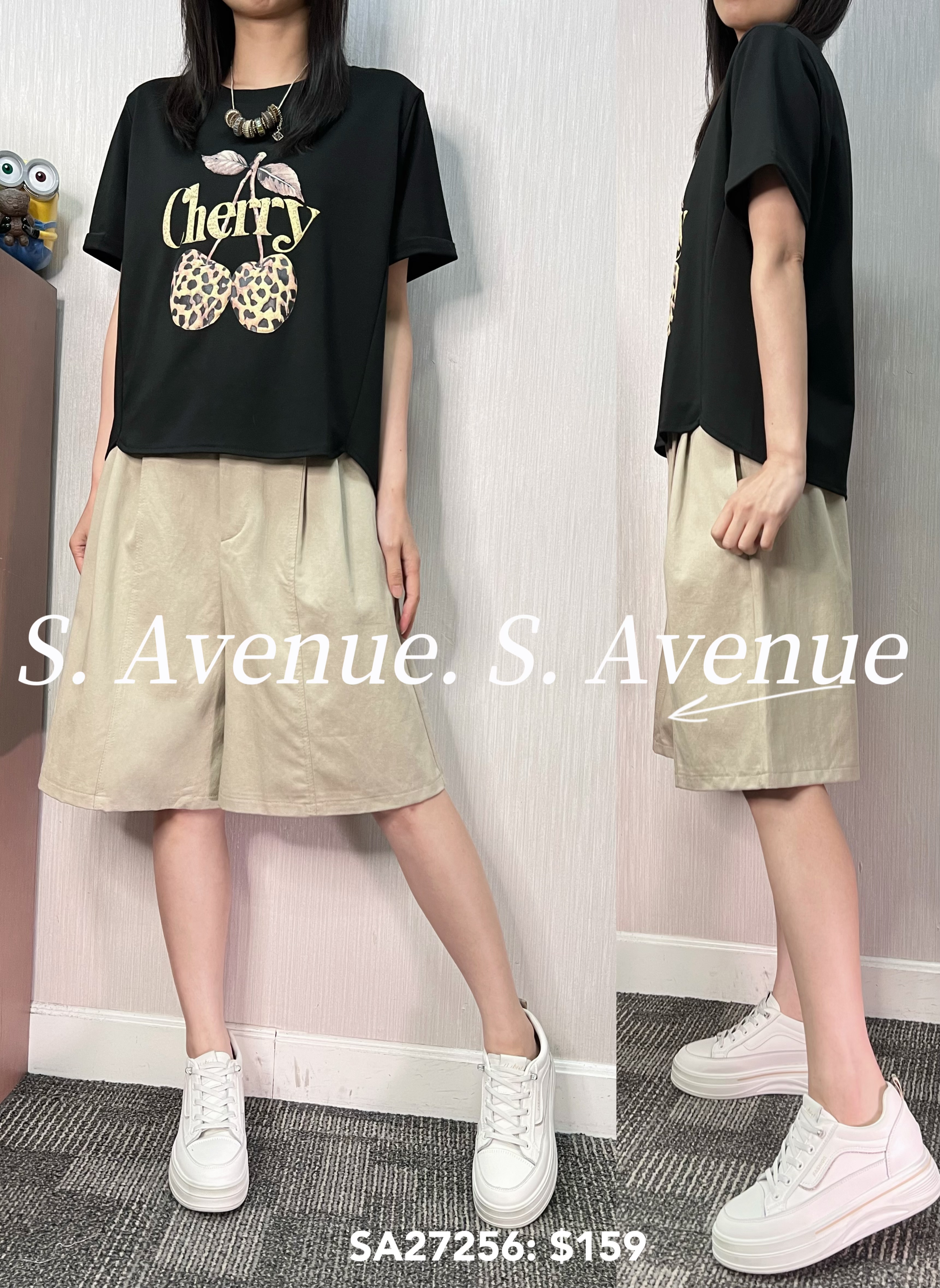 SA27256: 短袖不規則腳車厘子tee