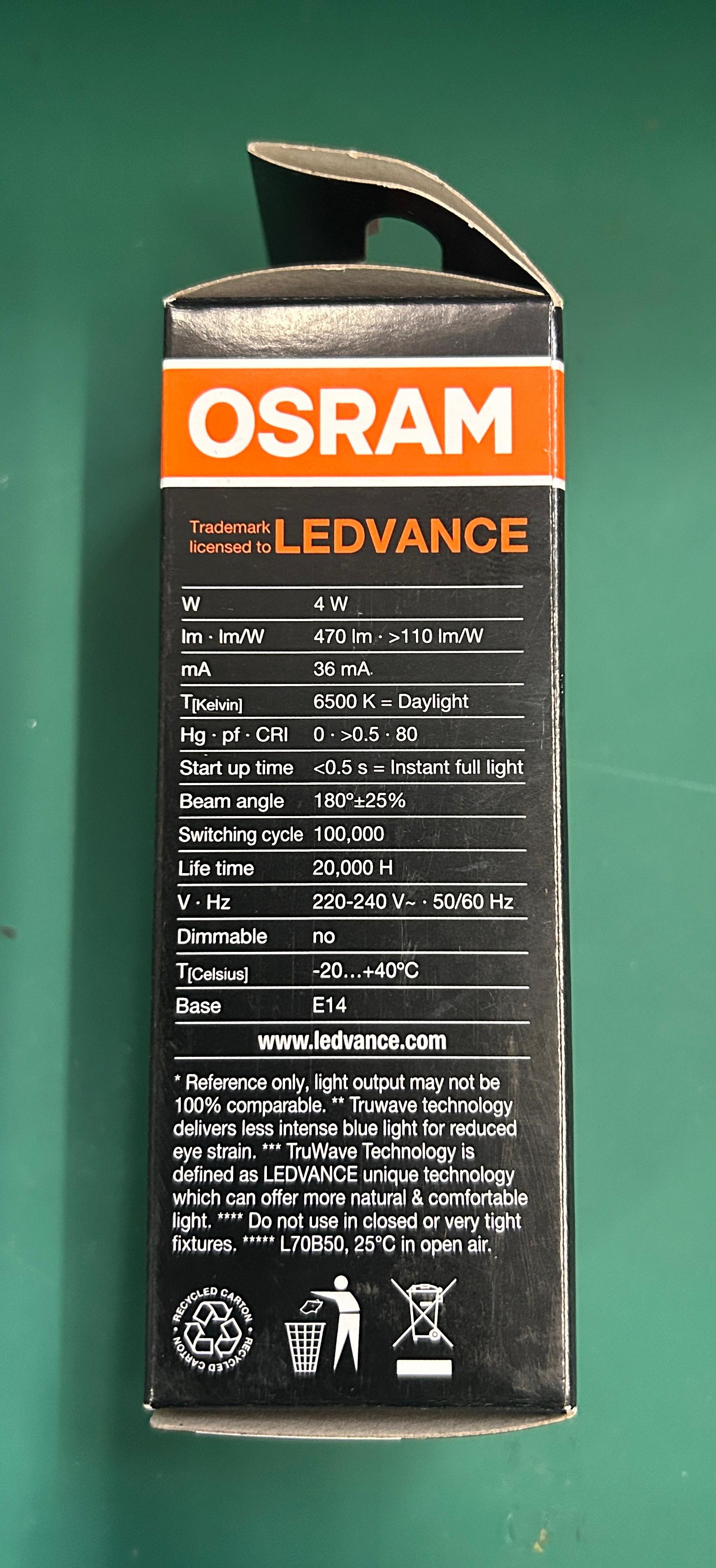 OSRAM 4W E14 D/L 6500K VALUE CLASSIC AC72155